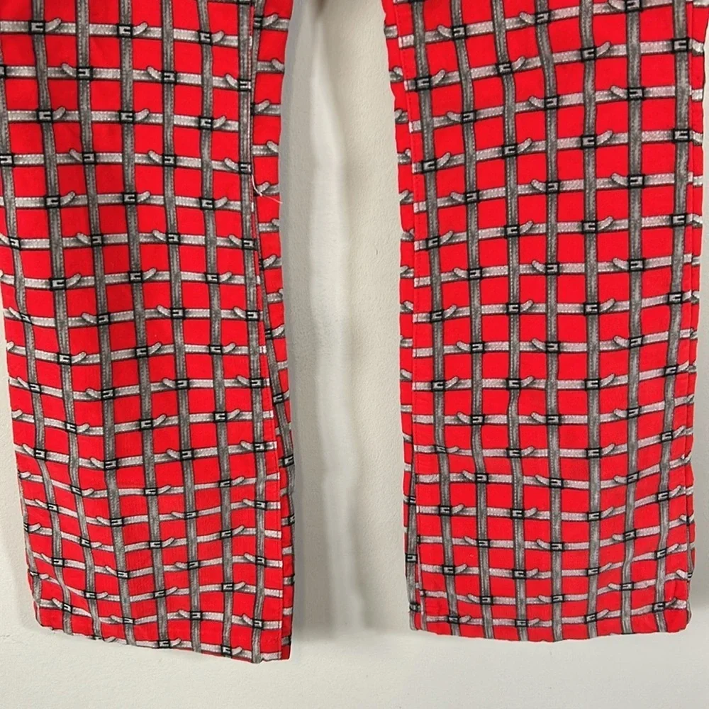 Dolce and Gabbana Velvet Pants Belt Check Print Red Checkered Womens Y2K D&G 10 - Picture 5 of 13